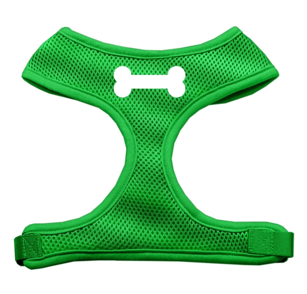 Bone Screen Print Dog Harness - Green