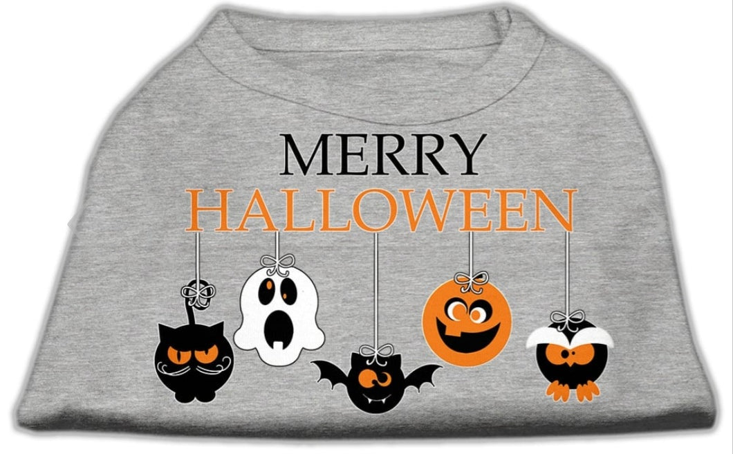 Merry Halloween Screen Print Dog Shirt - Gray