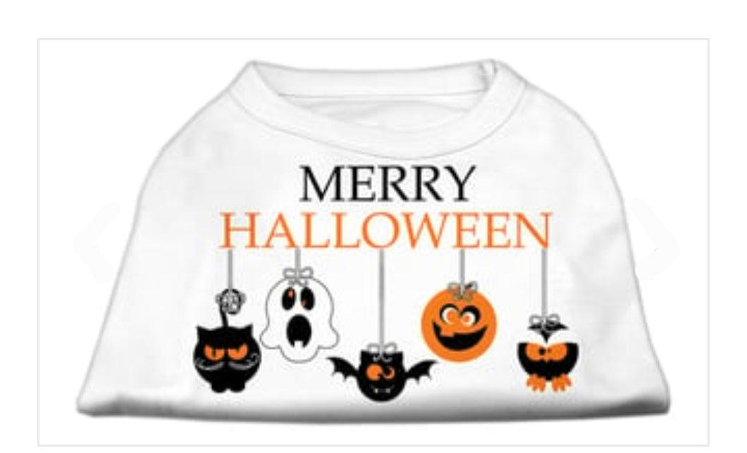 Merry Halloween Screen Print Dog Shirt - White