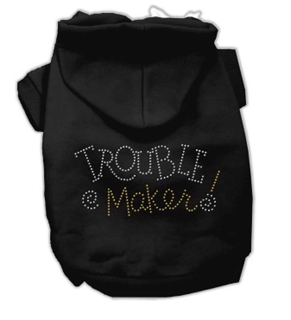 Trouble Maker Rhinestone Dog Hoodie - Black
