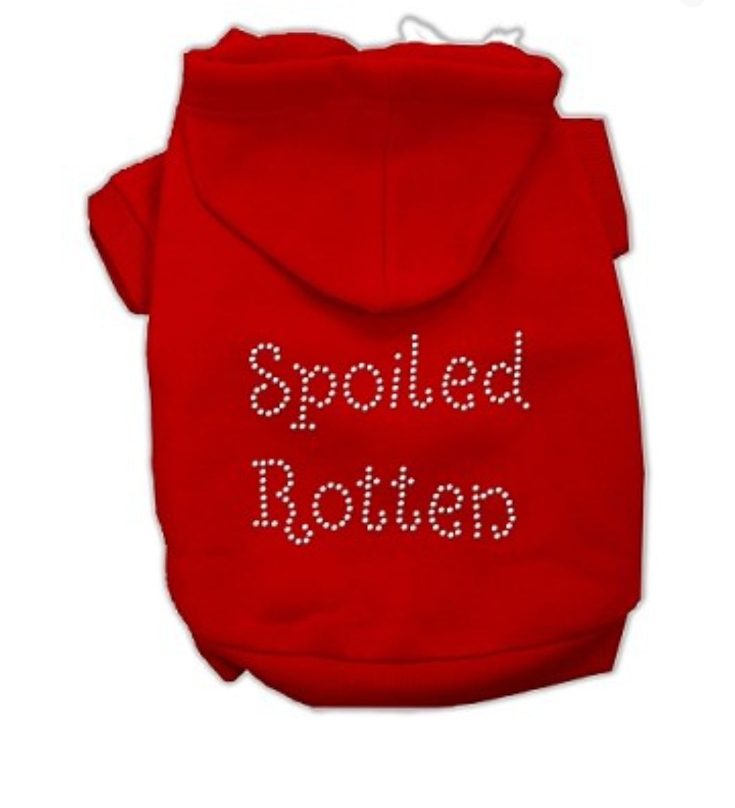 Spoiled Rotten Rhinestone Dog Hoodie - Red