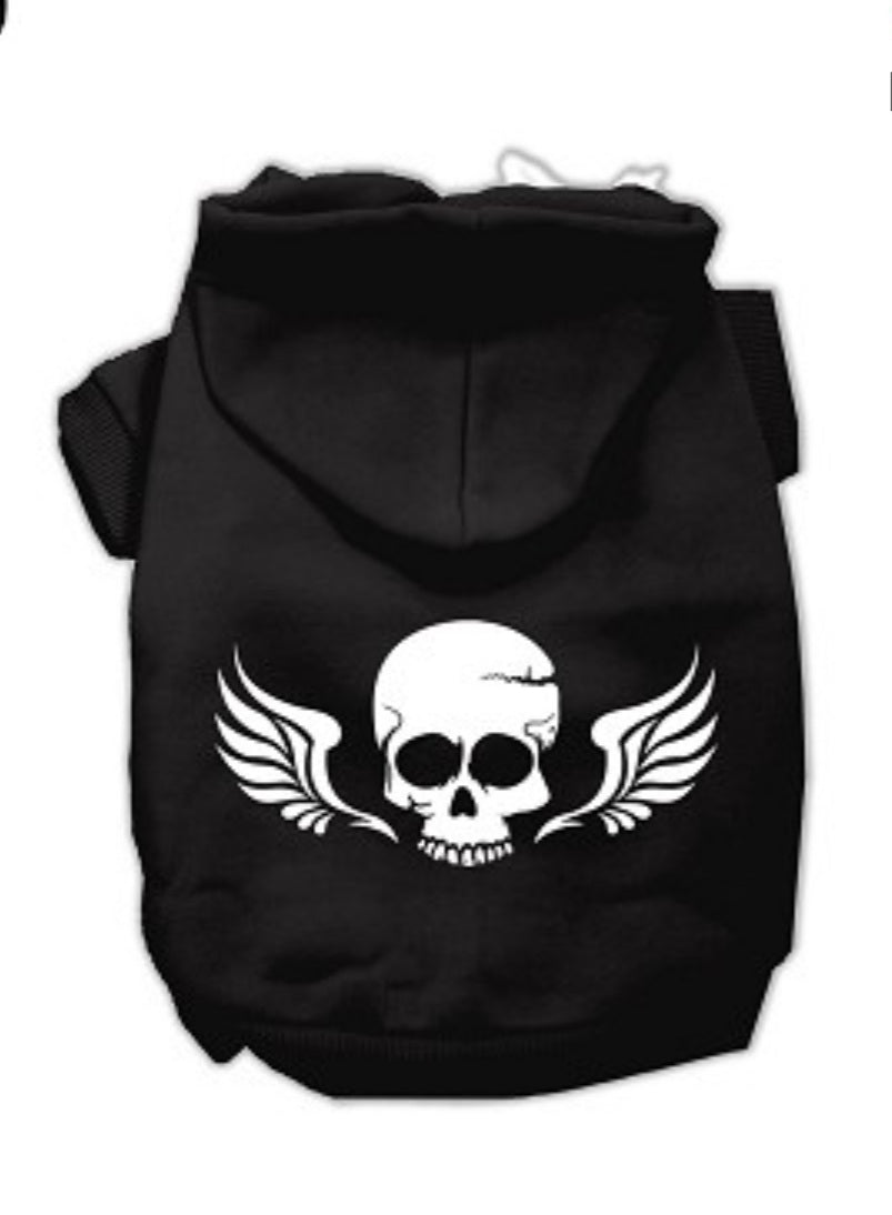Skull Wings Screen Print Hoodie - Black