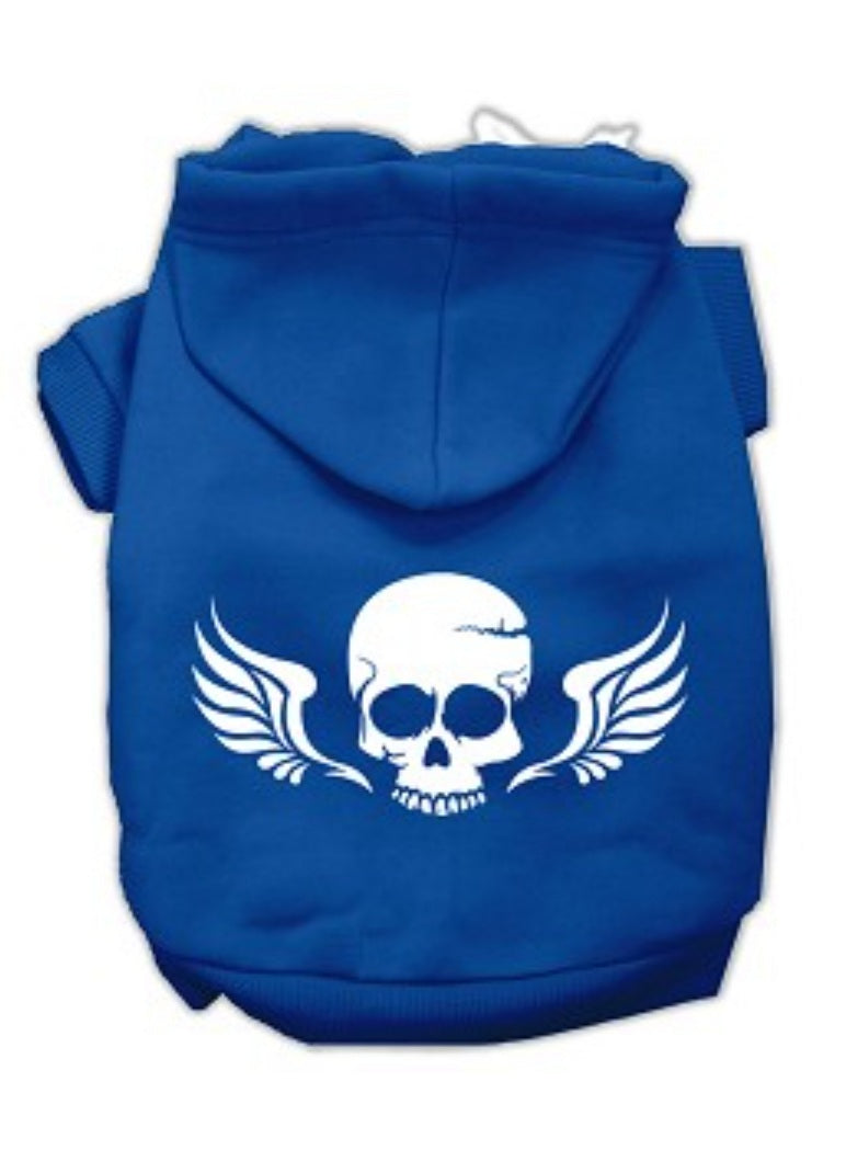 Skull Wings Screen Print Hoodie - Blue