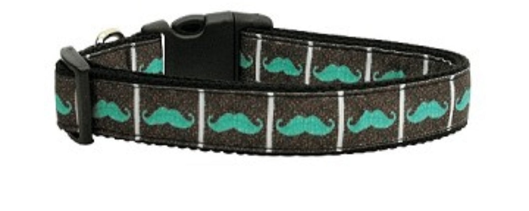 Aqua Moustache Nylon Collar