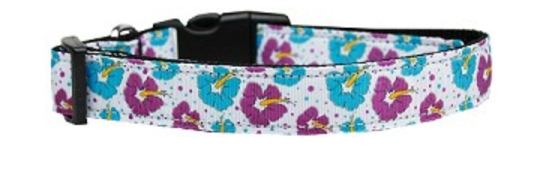 Blue & Purple Hibiscus Flower Nylon Collar