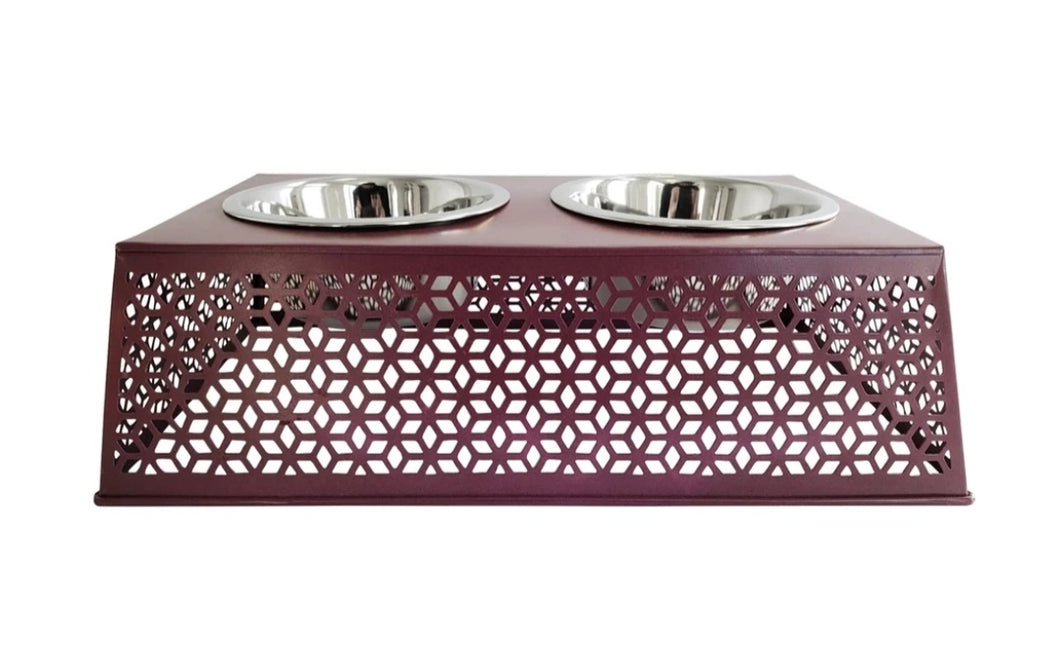 Country Style Metal Feeder - Plum - Two 32 oz Bowls