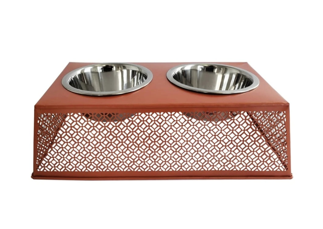 Country Style Metal Feeder - Apricot - Two 16 oz Bowls