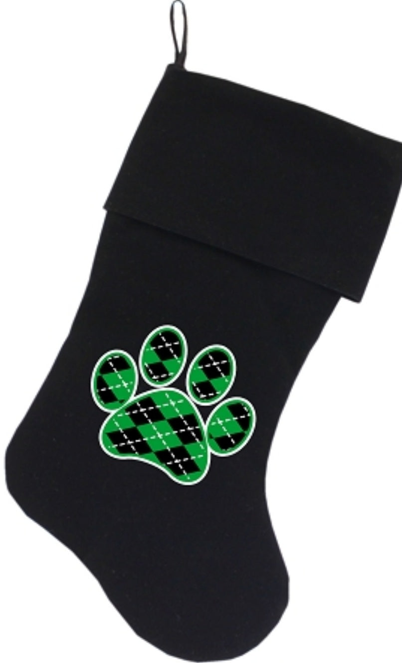 Green Paw Christmas Stocking - Red or Black