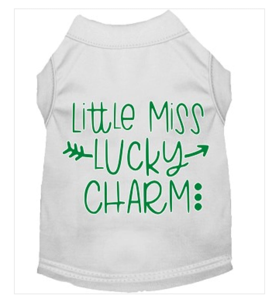Little Miss Lucky Charm Dog Shirt - White