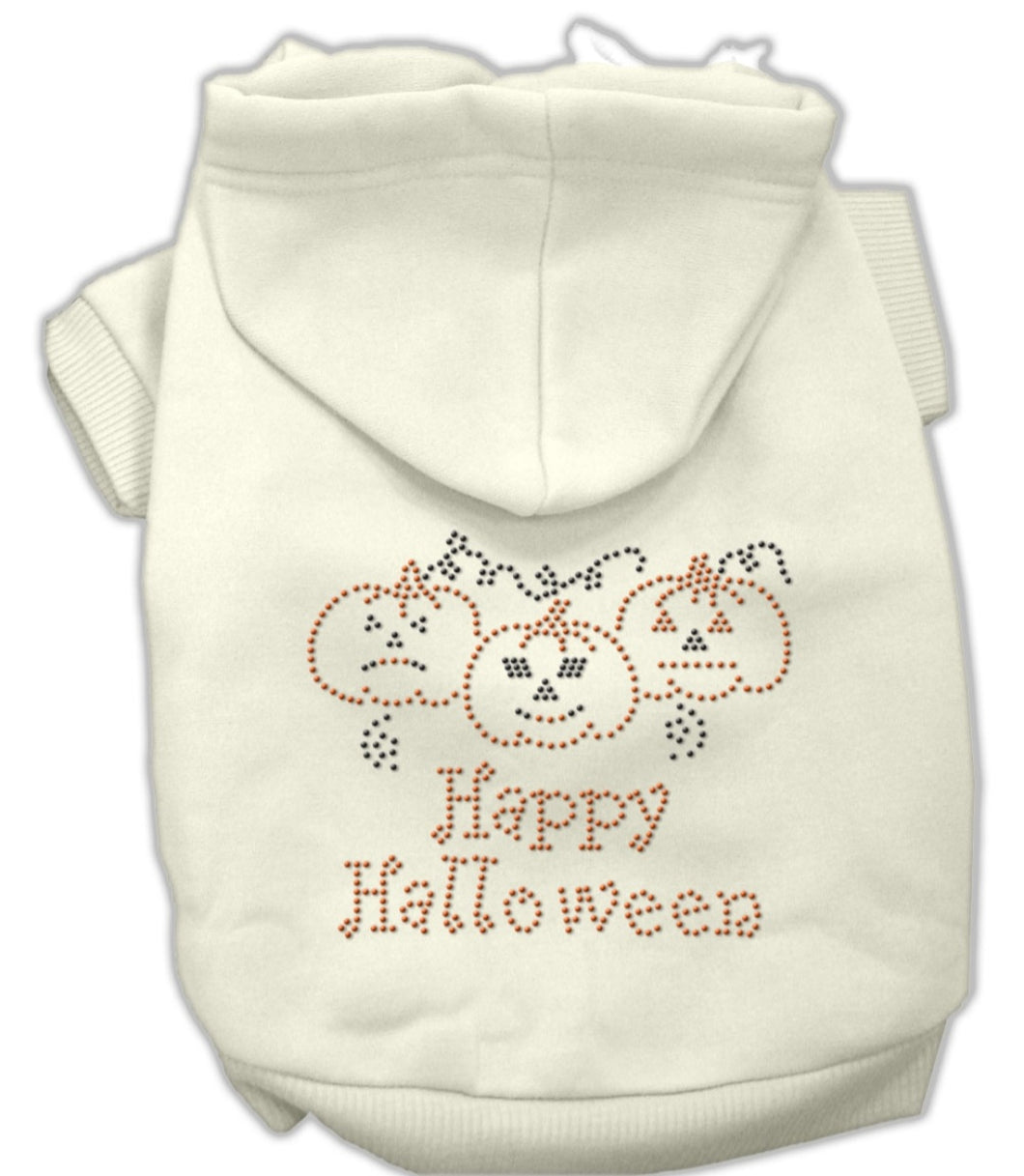 Happy Halloween Rhinestone Dog Hoodie - White