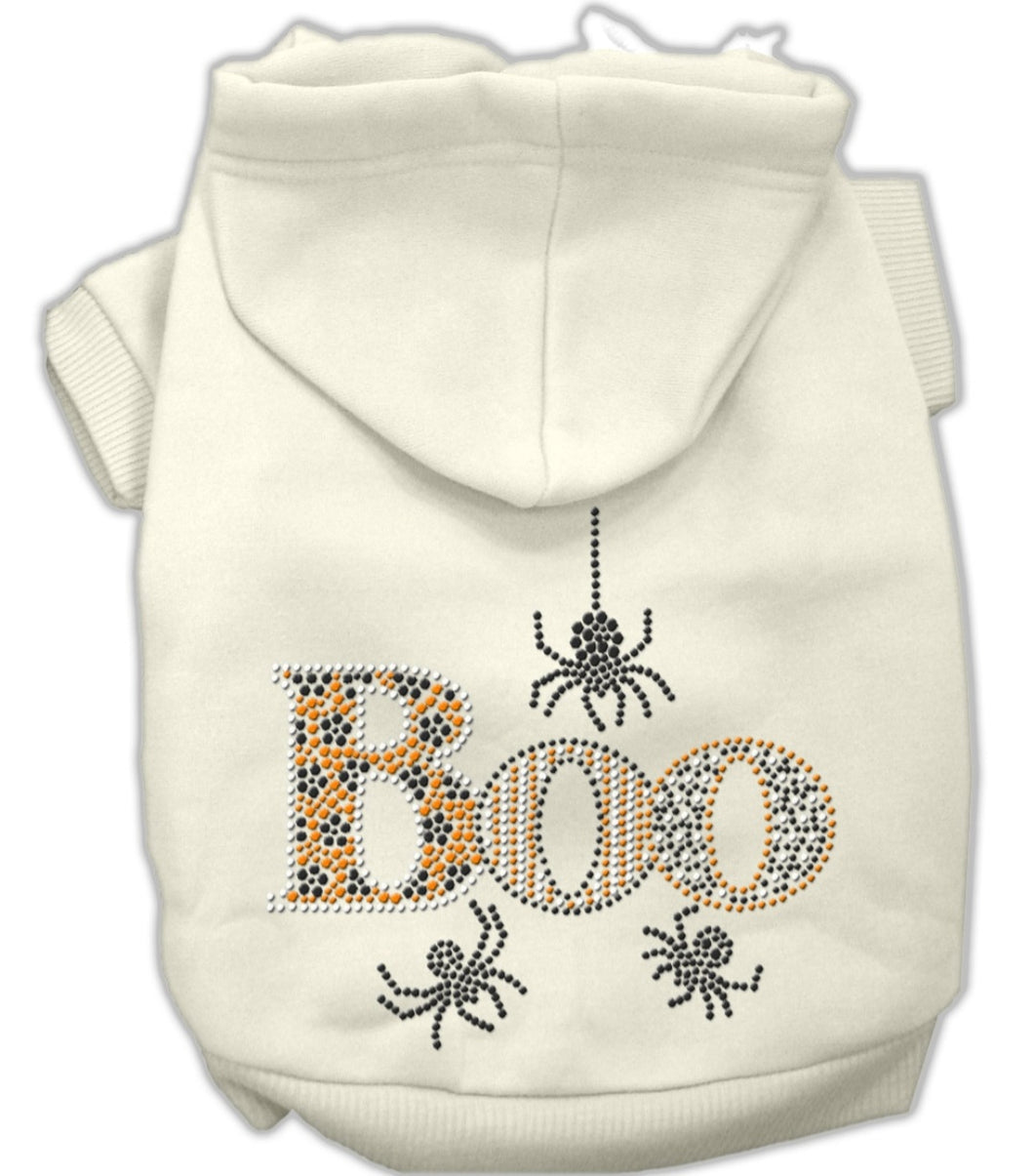 Boo Rhinestone Dog Hoodie - White