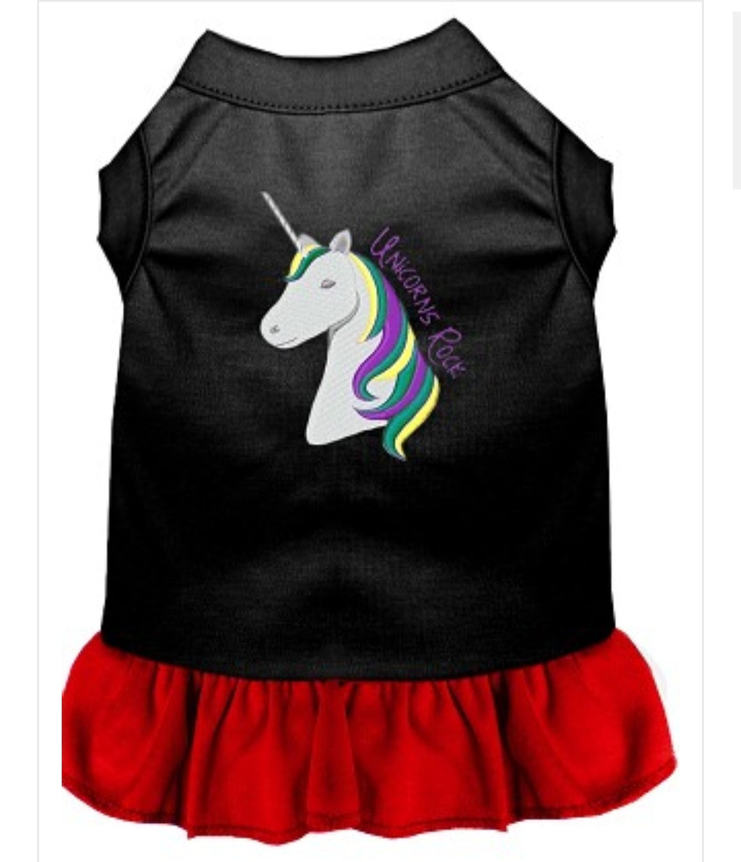 Unicorn Dress - Black with Red Ruffle