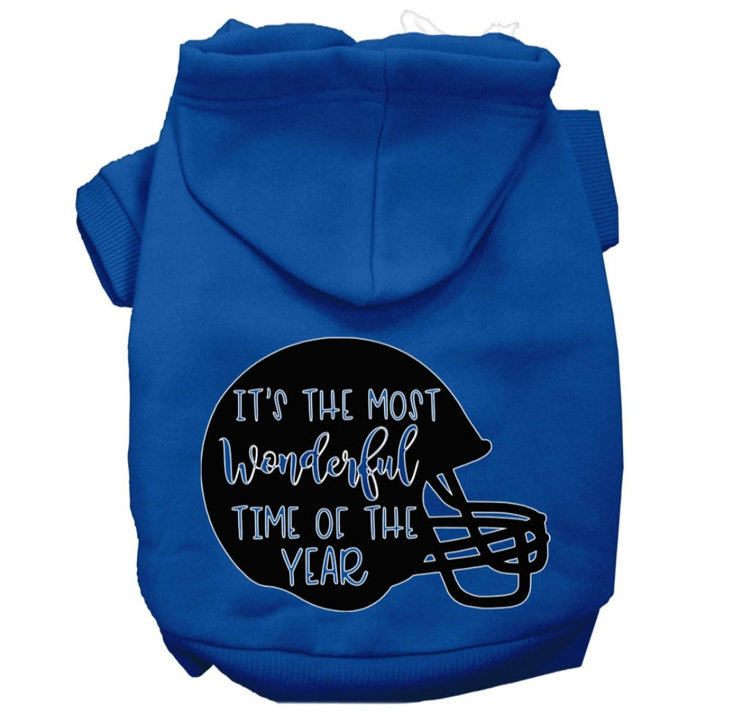Football Screen Print Dog Hoodie - Blue