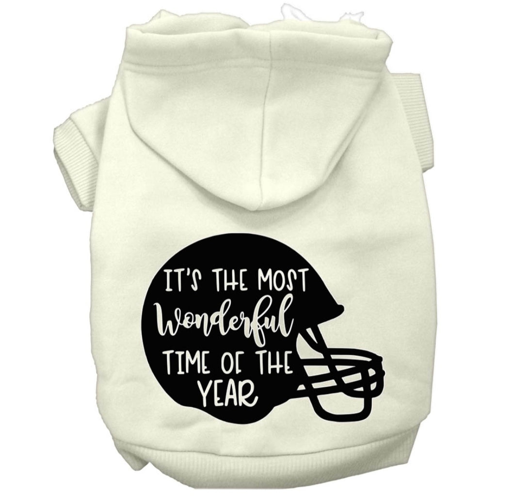 Football Screen Print Dog Hoodie - White
