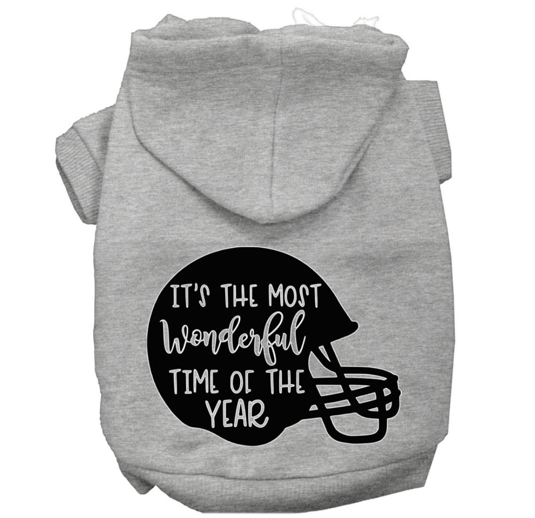 Football Screen Print Dog Hoodie - Gray