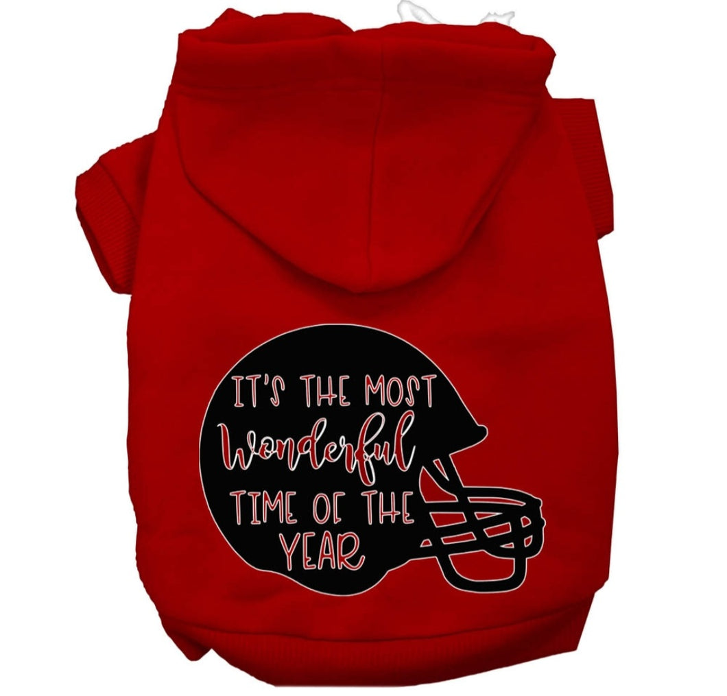 Football Screen Print Dog Hoodie - Red
