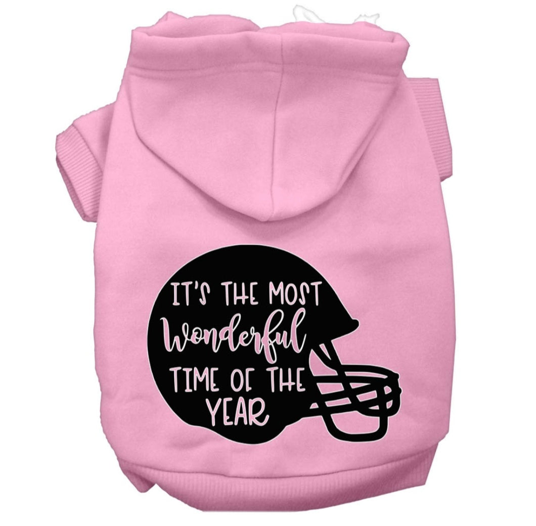 Football Screen Print Dog Hoodie - Pink