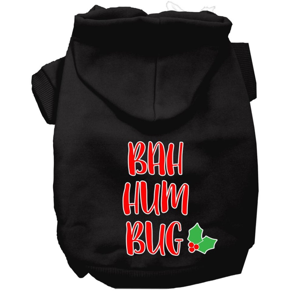 Bah Humbug Screen Print Dog Hoodie - Black