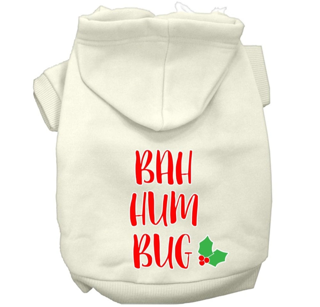 Bah Humbug Screen Print Dog Hoodie - White