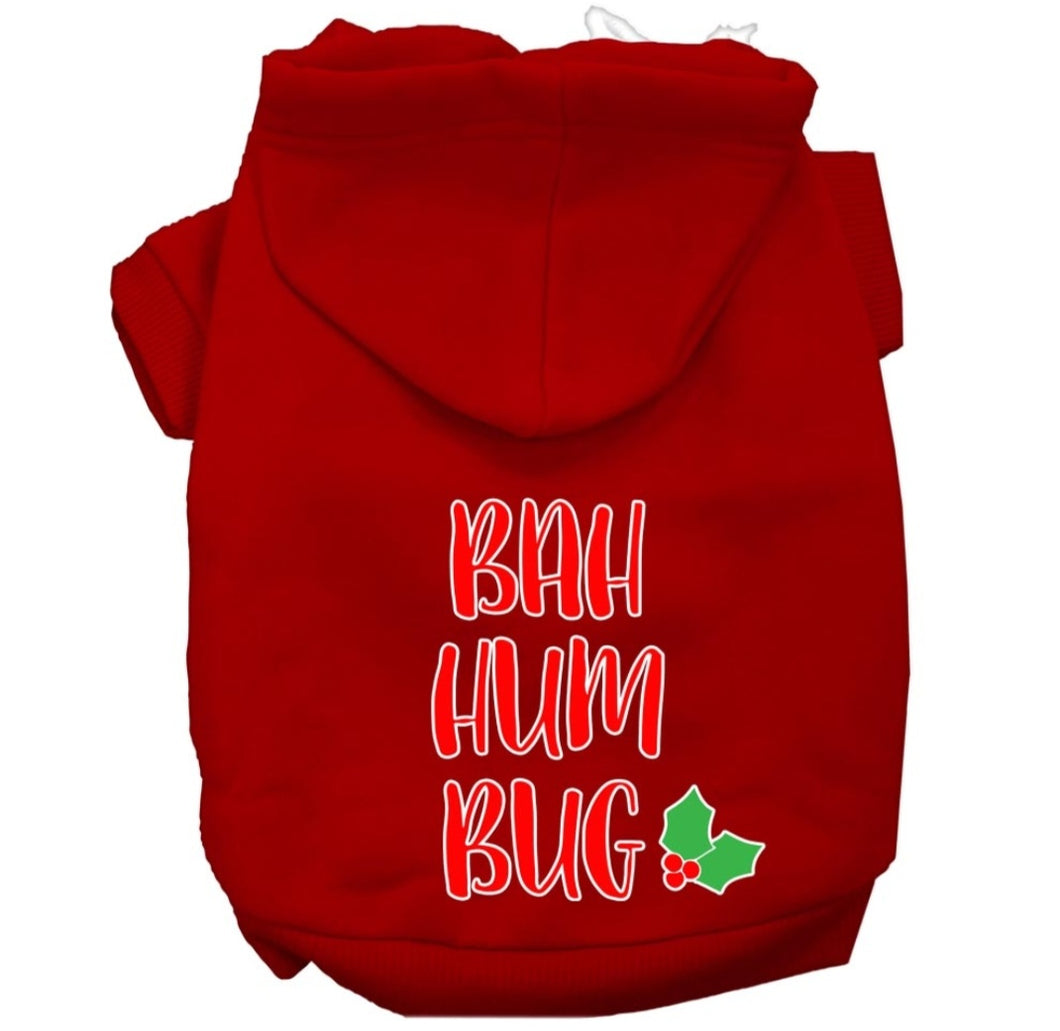 Bah Humbug Screen Print Dog Hoodie - Red