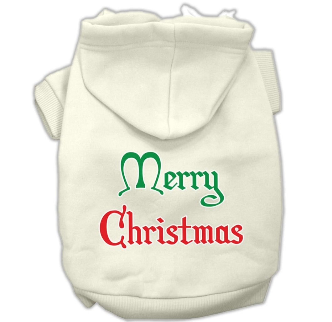 Merry Christmas Screen Print Dog Hoodie - White