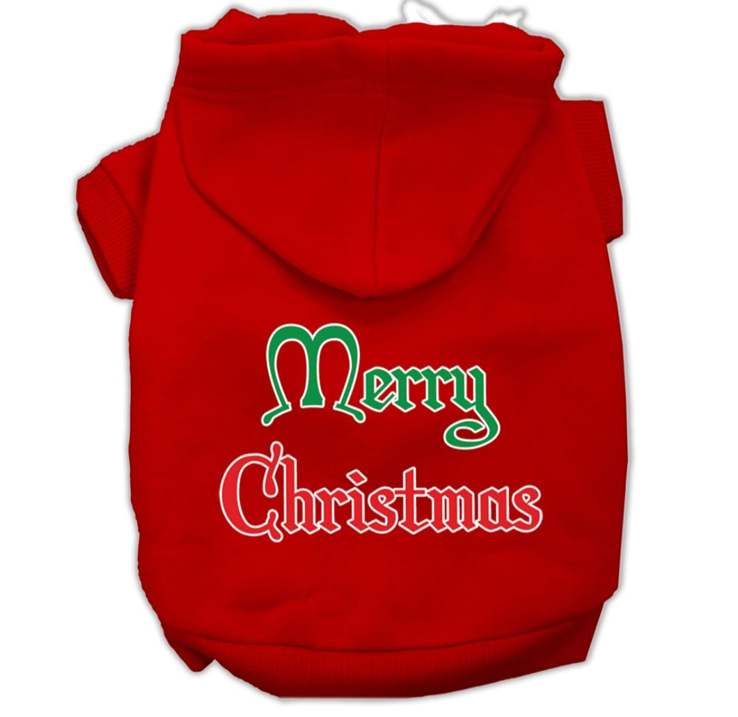 Merry Christmas Screen Print Dog Hoodie - Red