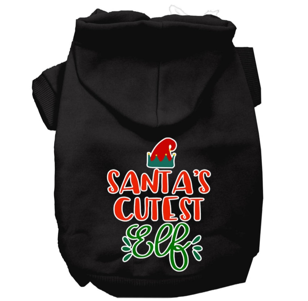Santa's Cutest Elf Screen Print Dog Hoodie - Black