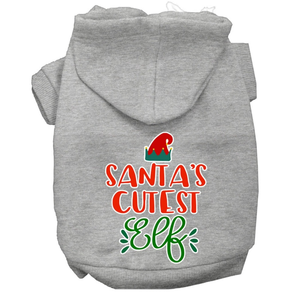 Santa's Cutest Elf Screen Print Dog Hoodie - Gray