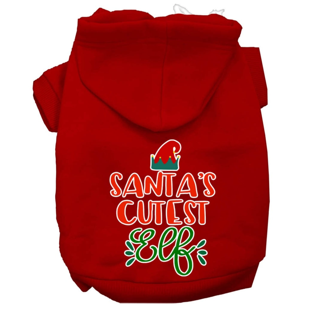 Santa's Cutest Elf Screen Print Dog Hoodie - Red