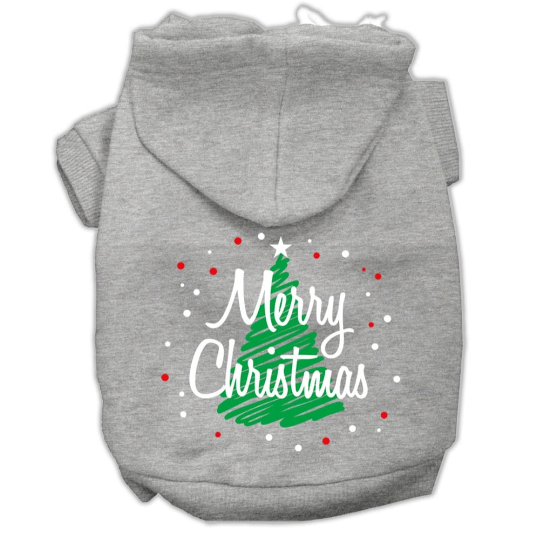 Merry Christmas Tree Screen Print Dog Hoodie - Gray