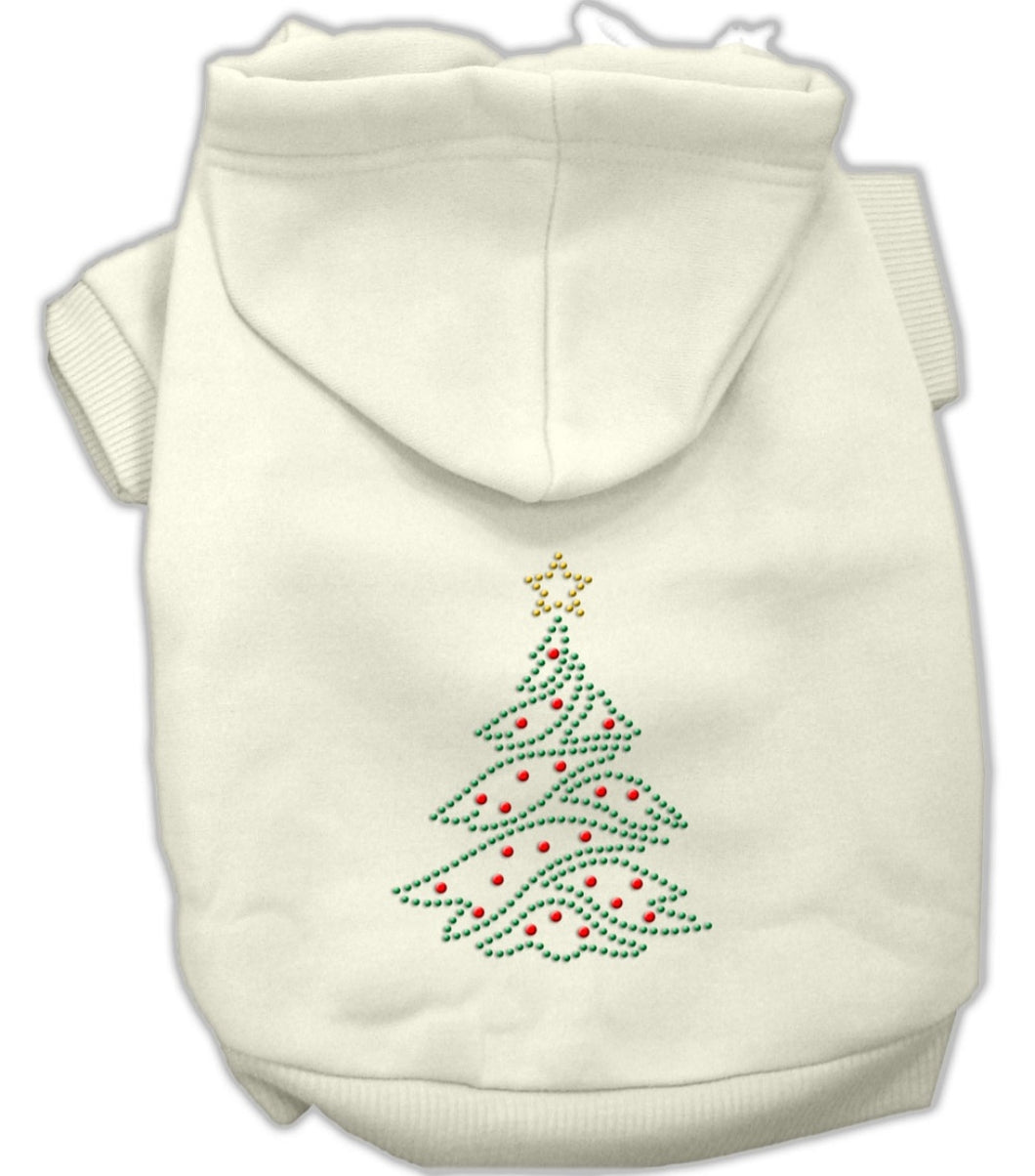 Christmas Tree Rhinestone Dog Hoodie - White