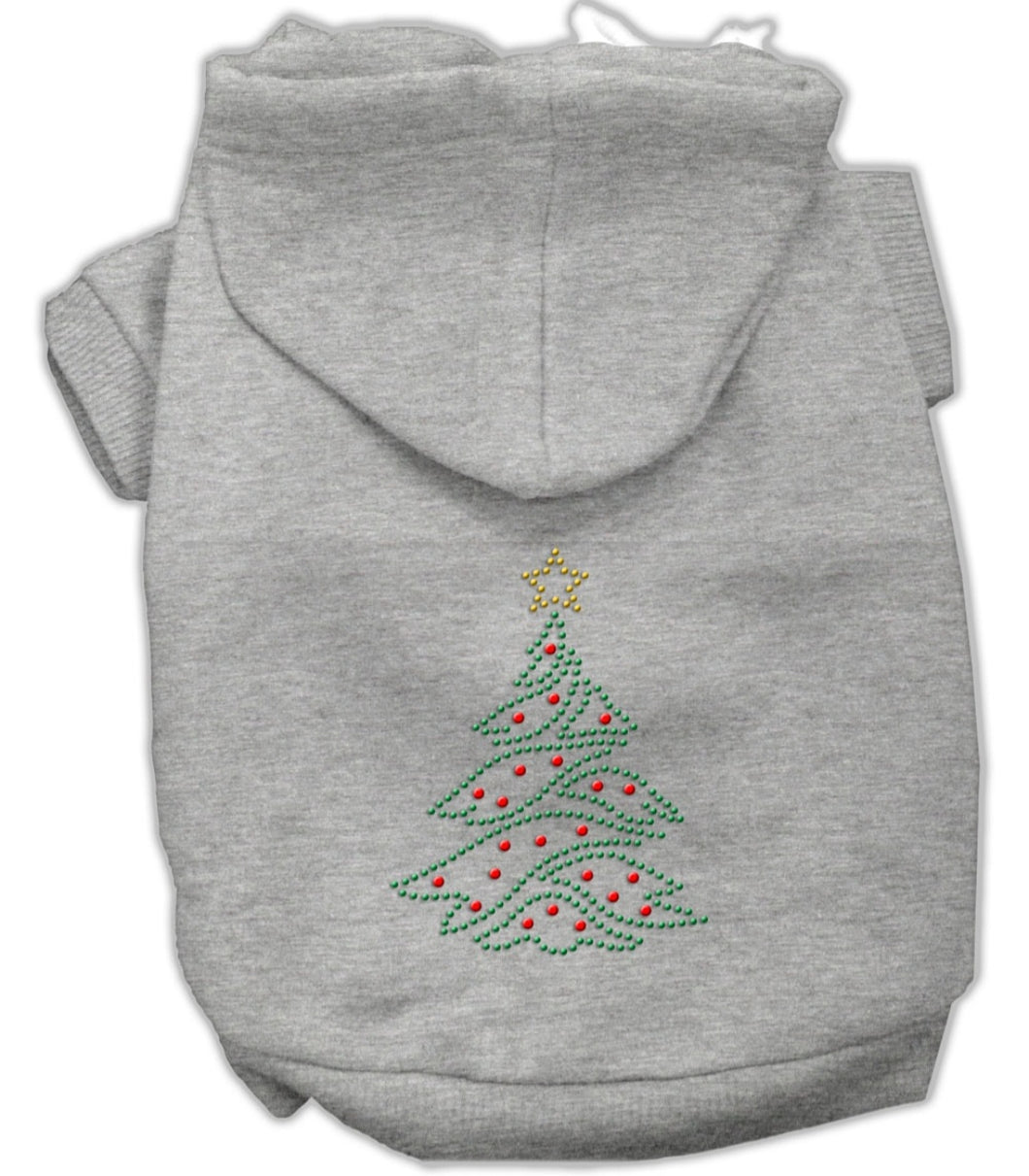 Christmas Tree Rhinestone Dog Hoodie - Gray