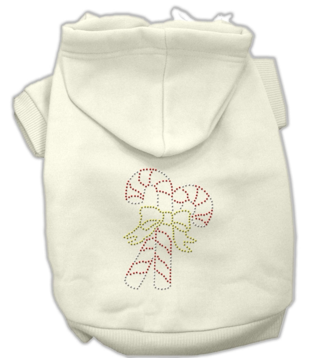Candy Canes Rhinestone Dog Hoodie - White