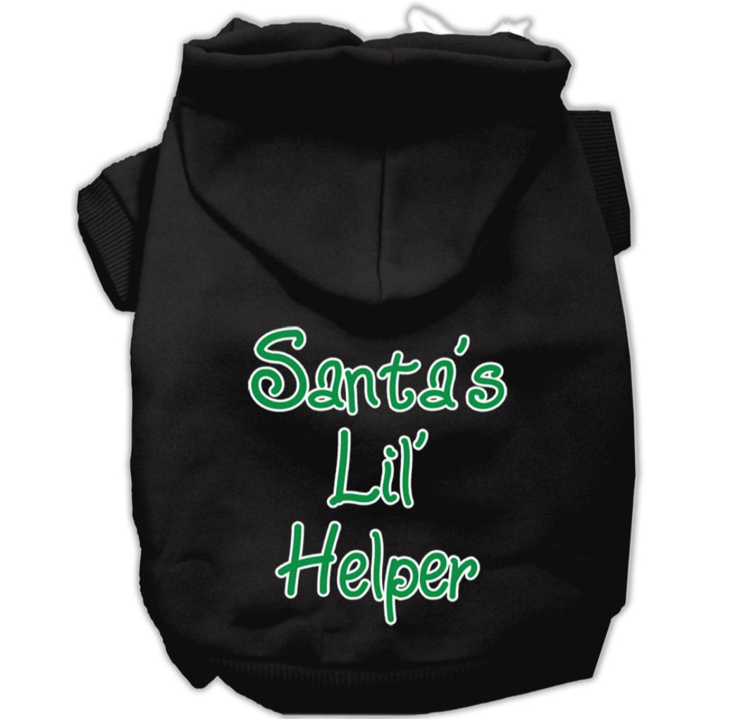 Santa's Lil Helper Screen Print Dog Hoodie - Black