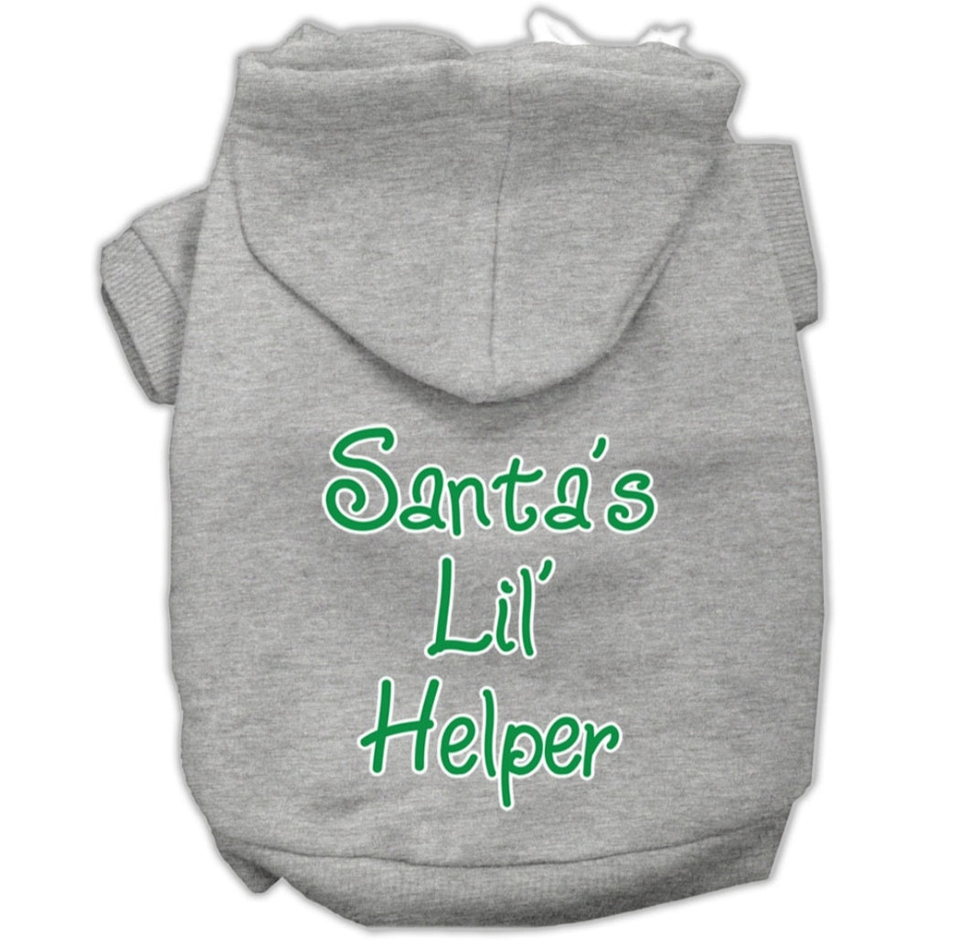 Santa's Lil Helper Screen Print Dog Hoodie - Gray