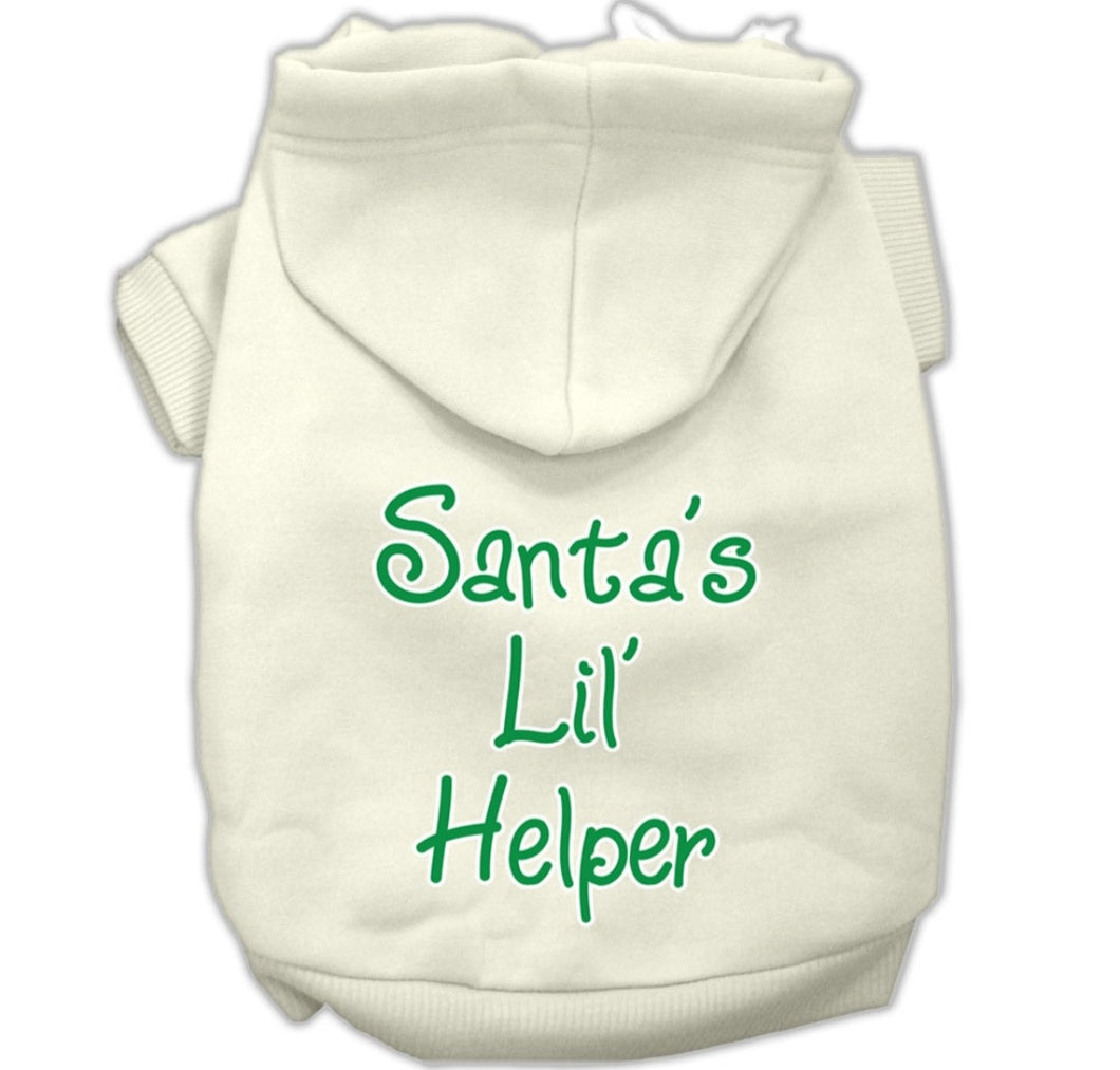 Santa's Lil Helper Screen Print Dog Hoodie - White