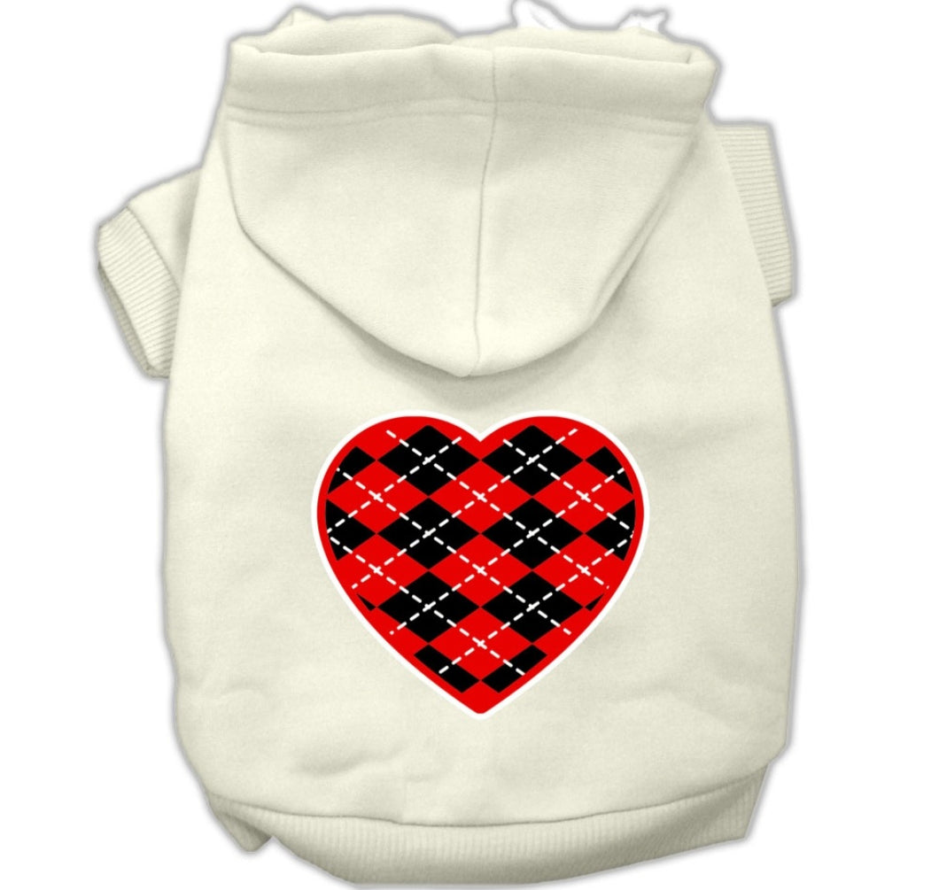 Christmas Heart Screen Print Dog Hoodie - White