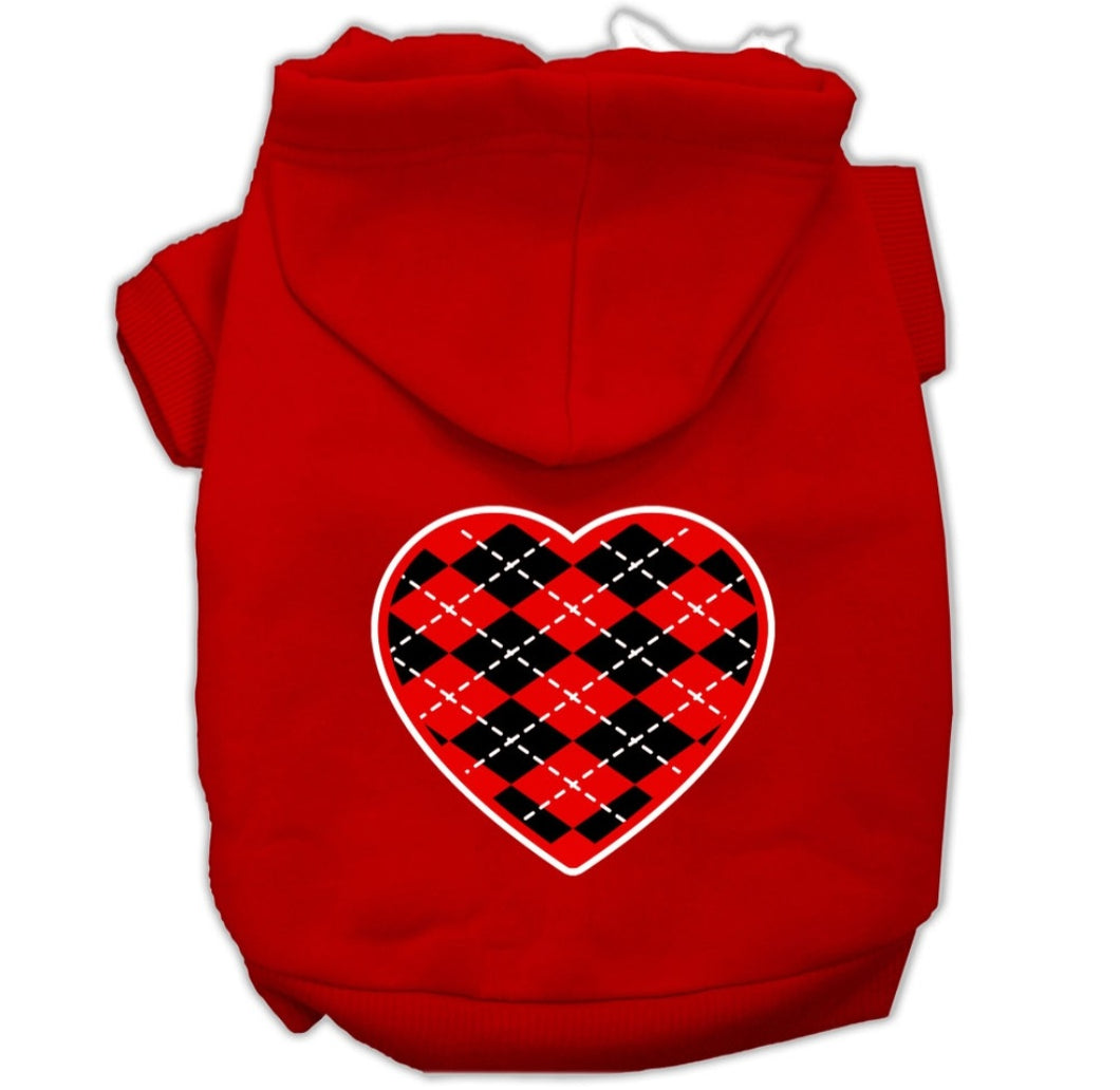 Christmas Heart Screen Print Dog Hoodie - Red