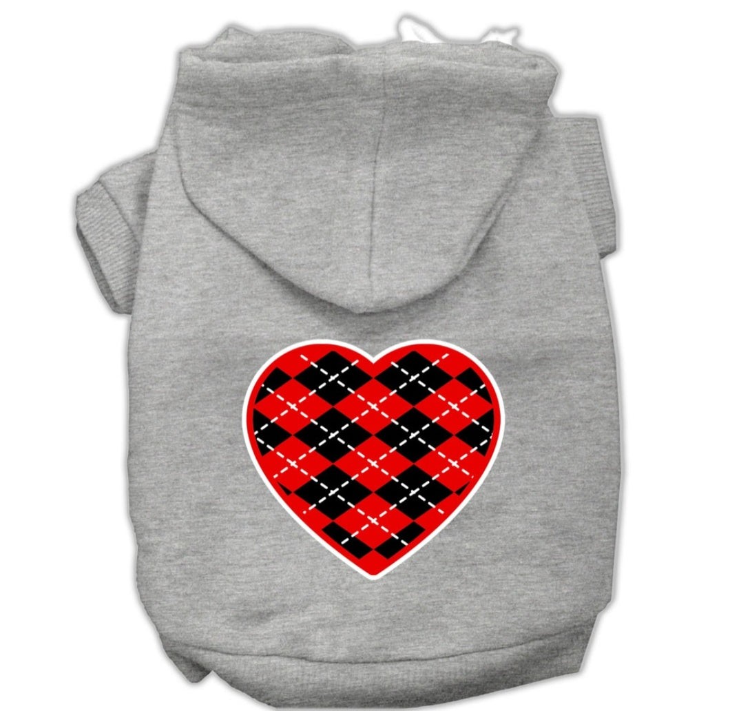 Christmas Heart Screen Print Dog Hoodie - Gray