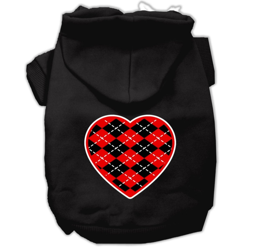 Christmas Heart Screen Print Dog Hoodie - Black