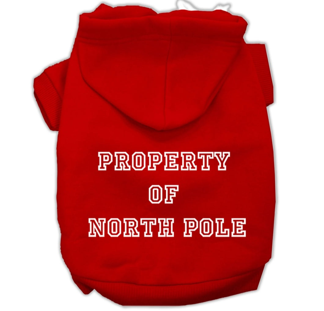 Property of North Pole Screen Print Dog Hoodie - Red