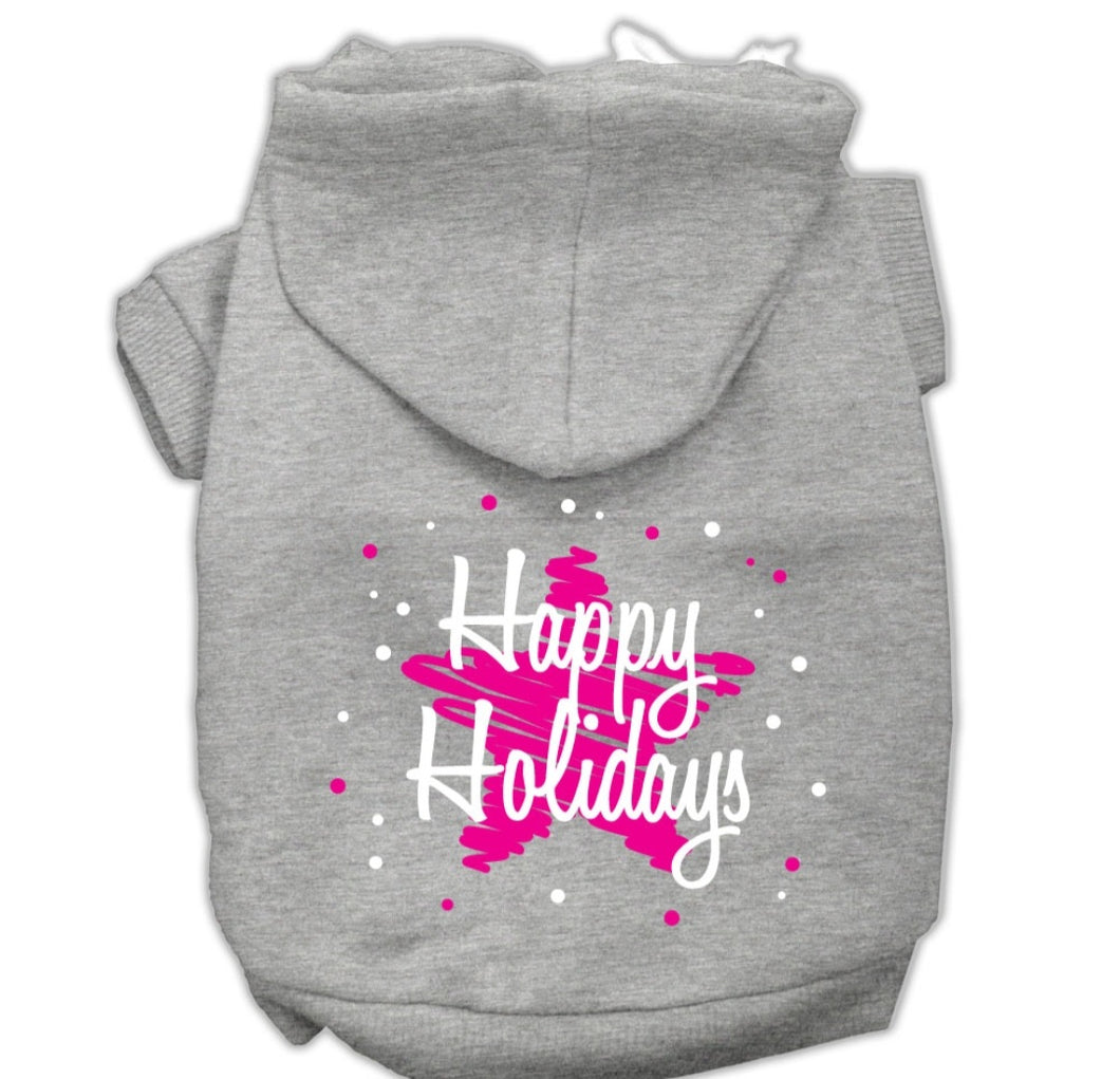 Happy Holidays Screen Print Dog Hoodie - Gray