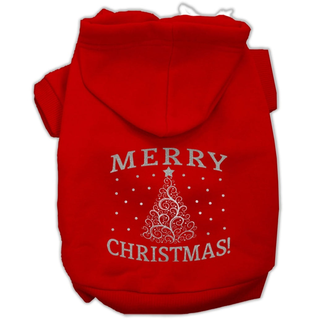 Silver Merry Christmas Screen Print Dog Hoodie - Red