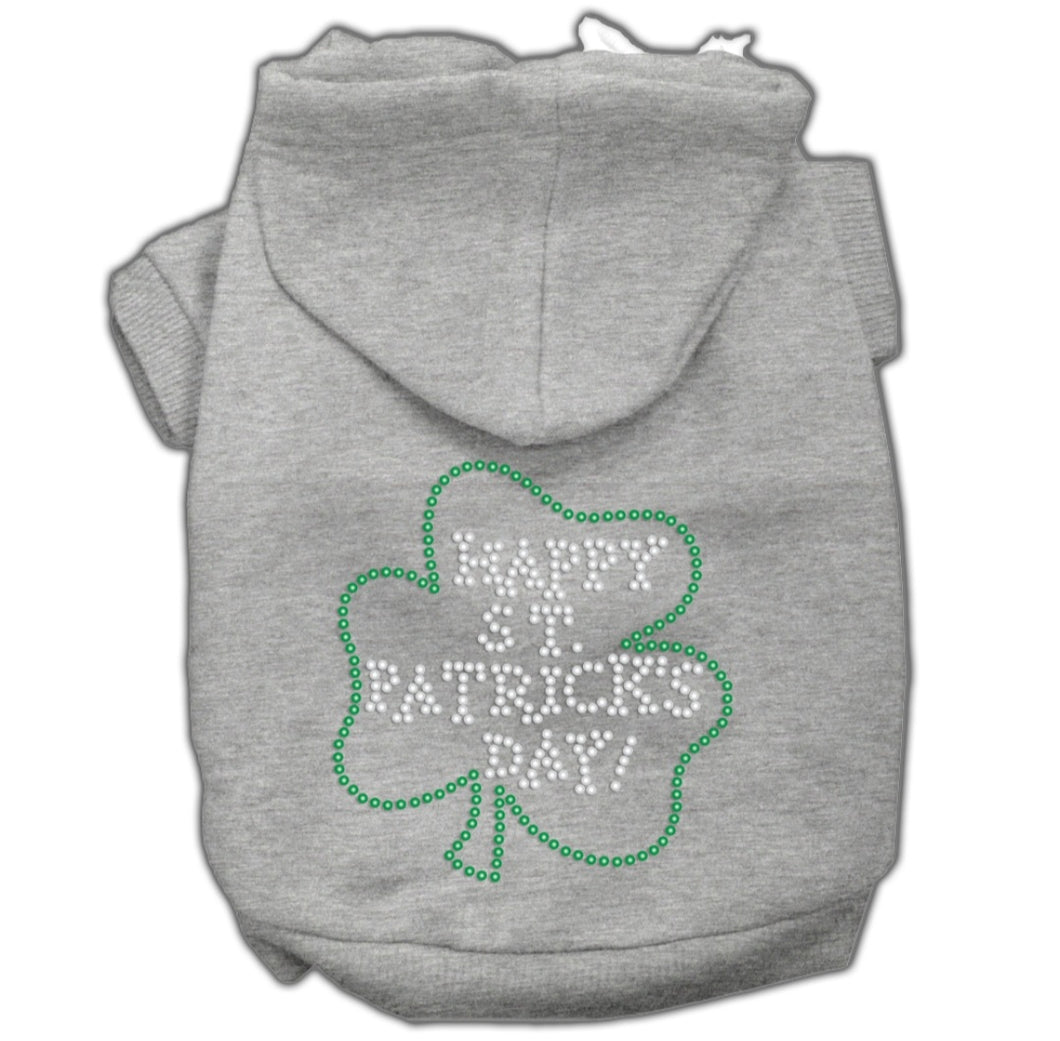Happy St. Patrick's Day Rhinestone Dog Hoodie - Gray